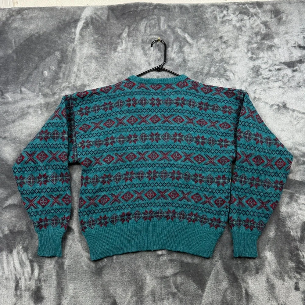 Magee of Donegal Sweater Mens L Teal Green Fair Isle Wool Knit Ireland 10351